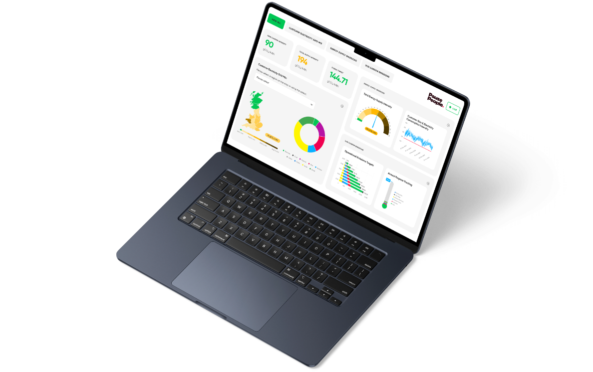 Image of a laptop displaying Utilita's industry-first Live Carbon Dashboard, showing operational carbon impact in real-time.