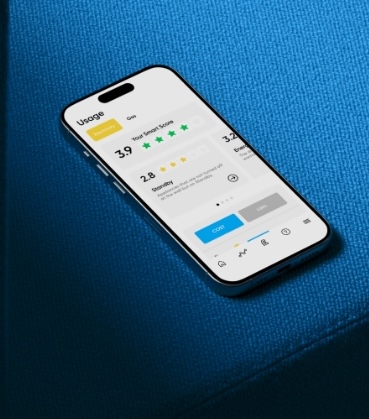 The My Utilita app Smart Score feature displayed on a mobile phone, showing customers ways to reduce their carbon emissions.